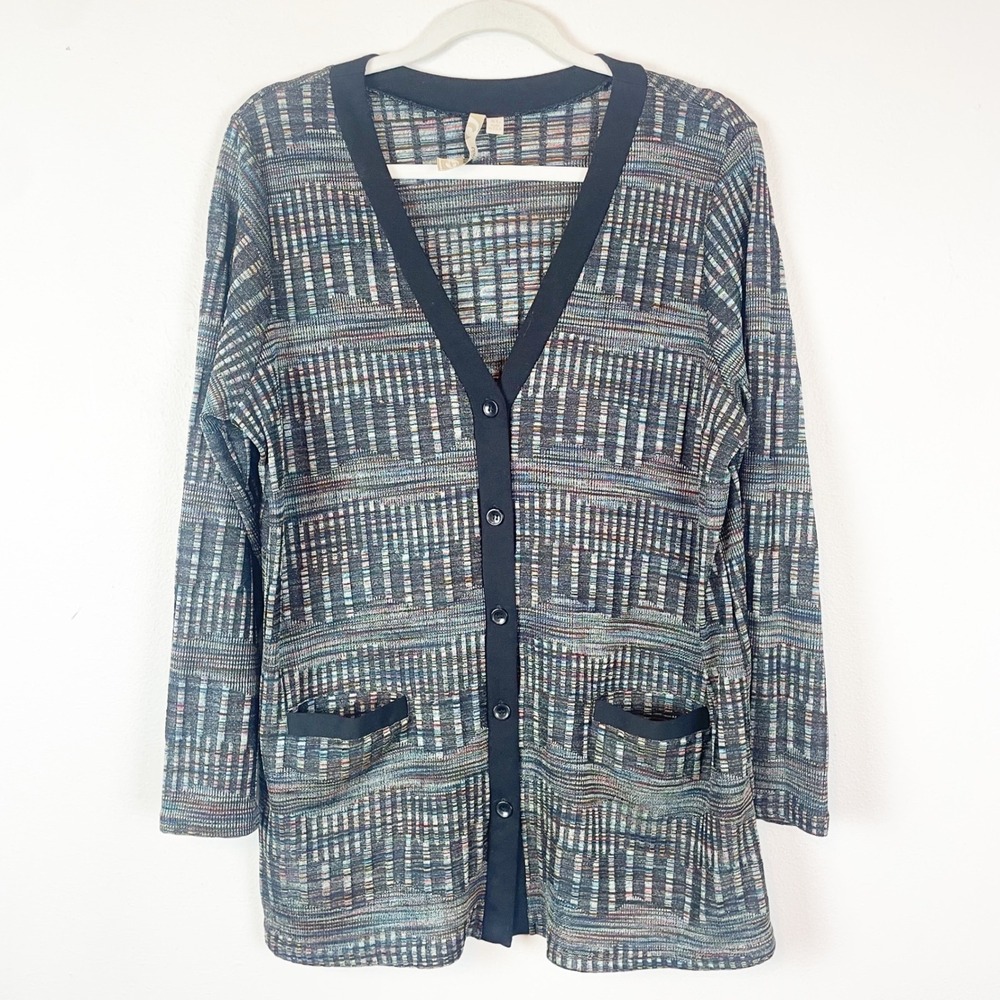 Comfy USA XL Button Front Cardigan Sweater Top Plaid Multicolor Long Sleeve
